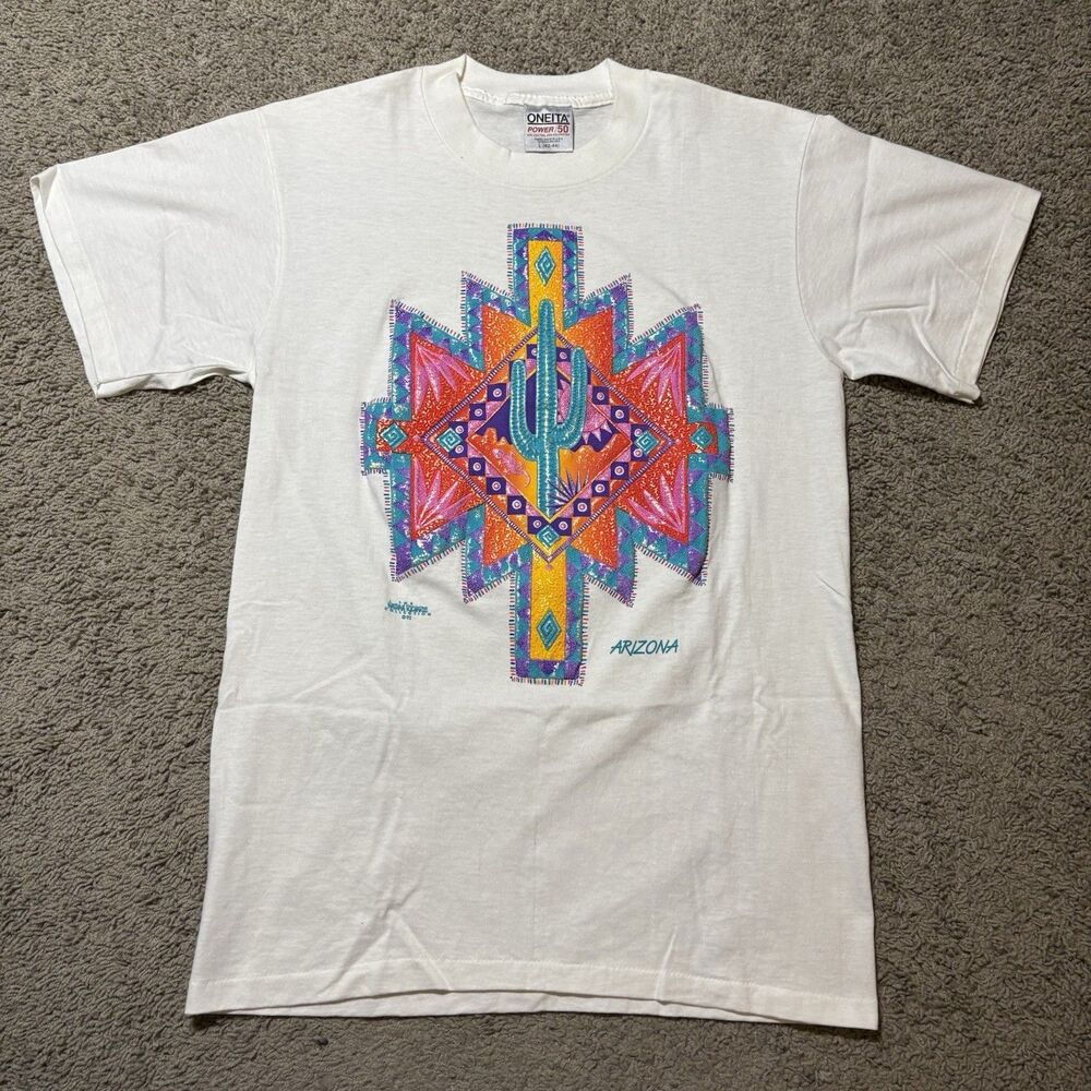 Vintage Oneita Arizona Southwestern Graphic T-Shirt Mens Large Single Stitched